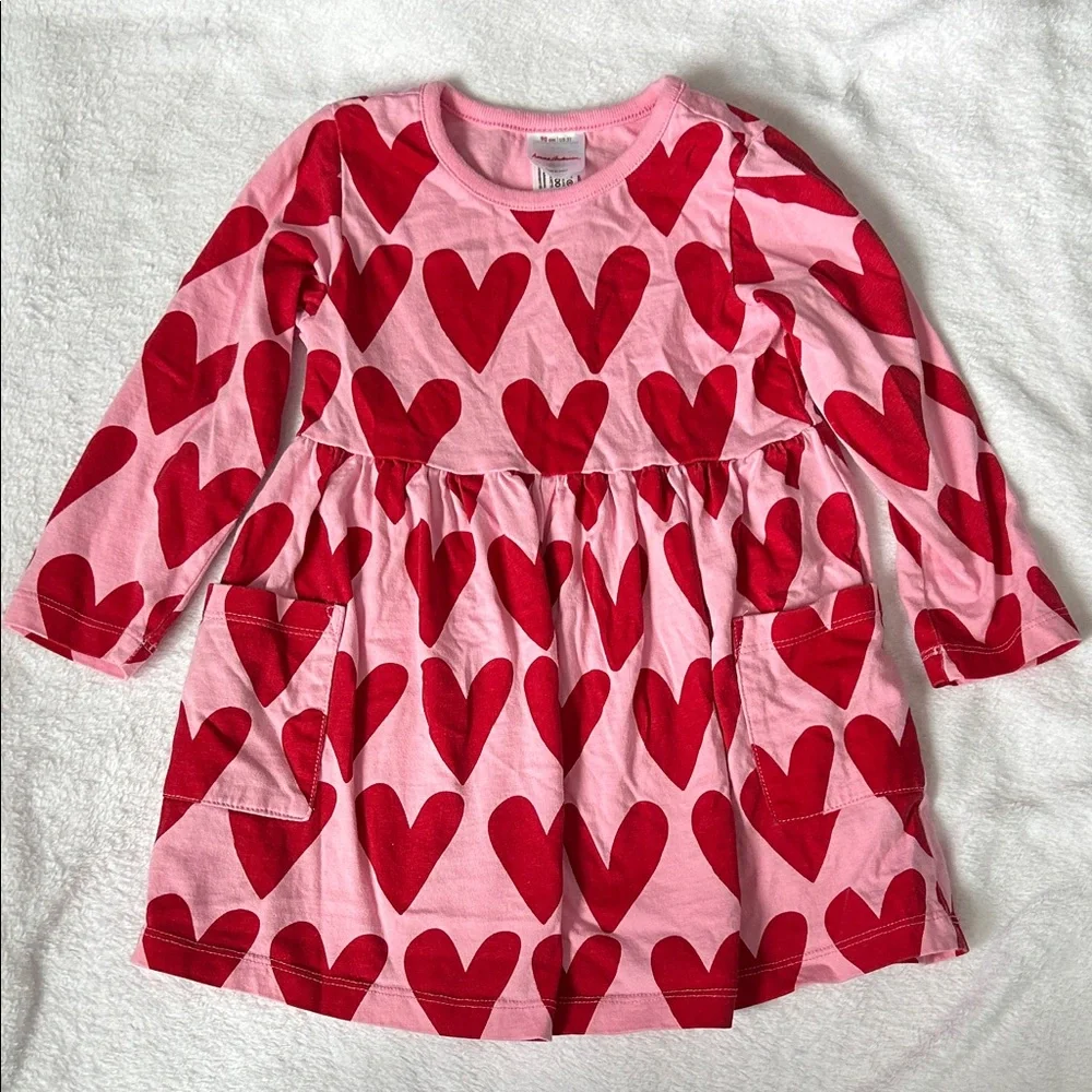Hanna Andersson Pink Dress with Red Hearts - Picture 1 of 3
